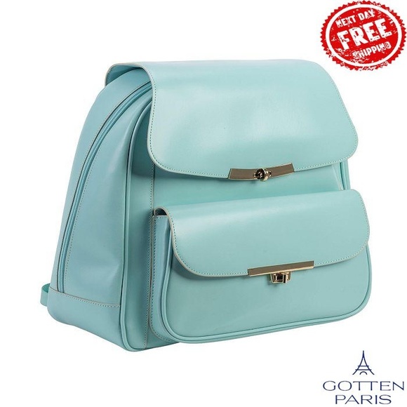 Kendall Leather Business Laptop Tablet Backpack Aqua Blue Women's Bag - Picture 2 of 4